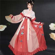 Vestido de Hanfu chino antiguo de hada para mujer, traje de Festival de princesa de la Dynasty Han, bordado Retro, trajes de Baile Folclórico Oriental 2024 - compra barato