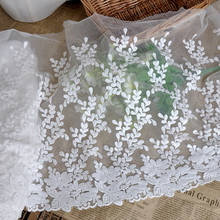 Tela de red de encaje bordado de algodón blanco ancho, embellecedor de malla de tul bordado floral, materiales para manualidades de costura DIY 2024 - compra barato