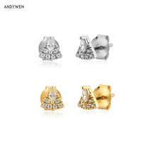 ANDYWEN 925 Sterling Silver Zircon Ovals Triangle Crystal Stud Earring Piercing Luxury Fine Jewelry Gift Rock Punk Wedding Clips 2024 - buy cheap