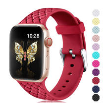 Pulseira de relógio para apple watch, pulseira de silicone com estampa trançada para apple watch 40mm 44mm, iwatch 38mm 42mm, 5/4/3/2/1 2024 - compre barato