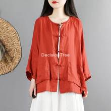 Camisa feminina tradicional chinesa, blusa feminina, novidade, roupas diárias, camisetas soltas, algodão, camisa de linho, blusa chinesa, hanfu, 2021 2024 - compre barato