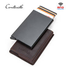 CONTACT'S Crazy Horse leather RFID credit cardholder carteira Business Automatic Pop up slim card wallet RFID Box pasjeshouder 2024 - buy cheap