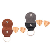 Leather Guitar Pick Holder Plectrum Bag + 2pcs Wooden Guitar Plectrums 2024 - buy cheap