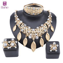 Conjunto de joyas de cristal con borlas de Color dorado de Dubái, collar, brazalete, pendientes, anillo, traje de boda nigeriano 2024 - compra barato
