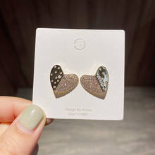 Korean Fashion Woman Earrings Gold Color Plated Cubic Zirconia Heart Stud Earrings Gift Jewelry 2024 - buy cheap