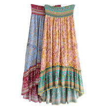 AYUALIN-Falda larga de algodón con estampado floral para mujer, falda estilo Hippie con estampado floral de rayón, cintura elástica alta, estilo bohemio 2024 - compra barato