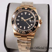 Бренд BLIGER Роскошные автоматические мужские часы с покрытием из розового золота наручные часы с сапфировым стеклом GMT функция даты 2024 - купить недорого