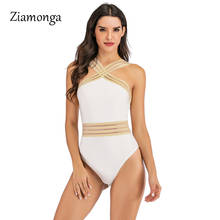 Ziamonga Woman's Sheer Mesh Striped Halter Bodysuits Female Sleeveless Open Back body Top Clothes Ladies Bodice Summer 2020 2024 - buy cheap