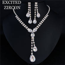 Conjunto de joias de casamento com strass, colar feminino elegante com pingente de água, moda brilhante, joias para noivas 2024 - compre barato