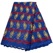 Tela de gasa suiza para vestido, tejido de encaje bordado azul + rojo suizo, africano, 100% algodón, 5 yardas, B213 2024 - compra barato