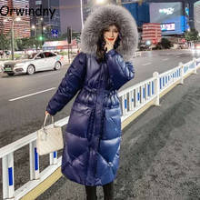 Orwindny Glossy Long Jacket Women Snow Wear Warm Parkas Winter Wadded Coats Female Slim Waterproof Cotton Padded Clothing XS-XL 2024 - buy cheap