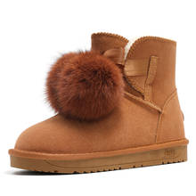 Lovirs botas de neve de couro de pele natural fuzzy bola quente clássico tornozelo botas de inverno para mulher 2024 - compre barato