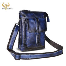 Quality Leather Men Multi-function Design Blue Casual Crossbody Messenger Bag Fashion Fanny Waist Belt Pack Bag Tablet Case 8711 2024 - buy cheap