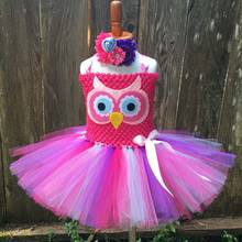 Vestido de tutu animal coruja rosa, para meninas, vestido de tule de crochê com flor e laço para cabelo, fantasia de festa de aniversário para crianças, imperdível 2024 - compre barato