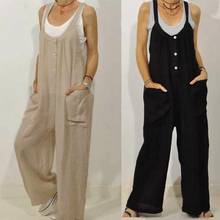 Mulheres verão cor sólida botões bolsos algodão linho macacão bib geral roupas femininas calças soltas 2024 - compre barato