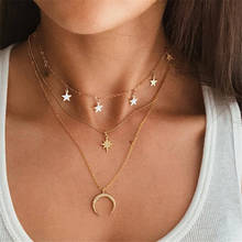 Vintage Multilayer Crystal Pendant Necklace Women Gold Color Moon Star Horn Crescent Choker Necklaces Jewelry Gift 2024 - buy cheap