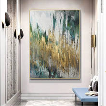 Arte com imagem de folha de ouro, pintura a óleo abstrata moderna, pintada à mão, tela, arte de parede para sala, decoração de casa, sem moldura 2024 - compre barato
