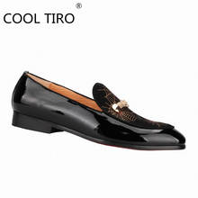 COOL TIRO Moccasins Men‘s Flats Loafers Spiderweb buckle Black Patent Leather Slip On slippers Smoking Wedding dress Party Shoes 2024 - buy cheap