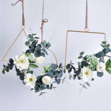 Cilected Wrought Iron Geometric Wreath Wall Hanging Decoration Floral Hoop Wreath Artificial Silk Flower For Wedding Party Decor 2024 - buy cheap