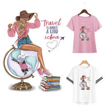 Cool Stickers Patch Travel Girl Stickers Diy Accessory Heat Transfer Iron On Fashion Clothes Parches Globe Book 2024 - buy cheap