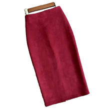 Midi High Waist Suede Pencil Skirts Women Elegant Red Autumn Winter Sheath Bodycon Skirt Falda De Ante 2024 - buy cheap