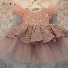 Kids Glitter Sequined Baby Celebrity Dresses Bow Tulle Layer Flower Girls Dresses Shiny Girl Birthday Dress New 2024 - buy cheap