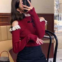 Woman Sweaters 2020 Fall Slim Fit Knitted Sweater Tight off-the-Shoulder Top for Women Femme Chandails Pull Hiver 2024 - buy cheap