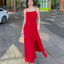 Vestido largo informal de verano para mujer, traje largo rojo con Espalda descubierta, con estampado de hada coreana, 2021 2024 - compra barato