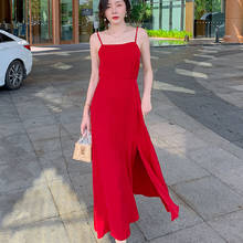 Summer 2021 Runway Maxi Vintage Korean Fairy Casual Vacation Party Night Dresses New Women Long Red Backless Slip Dress Sundress 2024 - buy cheap