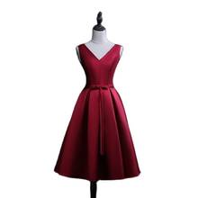 Sexy vestidos de cocktail vermelho a linha sem mangas cetim arco cetim baixo voltar vestidos de baile curto plus size vestidos de fiesta 2024 - compre barato