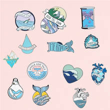 Enamel Pin Wave Brooch Lapel Pin Denim Jeans shirt bag Pink cartoon Sea Jewelry gift for friends, 100% new, zinc alloy, retail and wholesale, Life wave, as picture, for unisex 2024 - buy cheap