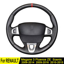 Cubierta de volante de coche para Renault Megane 3, 2014-2009, Scenic 2015-2010, Fluence ZE 2016-2009, cuero Artificial suave 2024 - compra barato