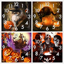 Full Diamond Painting Cross Stitch With Clock Mechanism Mosaic 5D Diy Square Round Animal Cat 3d Embroidery Halloween Gift 2024 - buy cheap