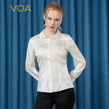 Camisas de seda de elástico branco e manga longa voa, blusa feminina com gola polo b8288, 19m/m 2024 - compre barato