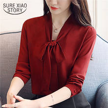 New Arrived Women Blouse Autumn Long Sleeves Bow Tie Ribbon Chiffon Shirts Korean Style Women Top Blouse Slim Blusa 1022 40 2024 - buy cheap