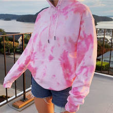 Outono rosa hoodies moda tie dye moletom moletom feminino manga longa streetwear roupas femininas com capuz inverno 2024 - compre barato