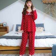 pajamas loose spring and autumn ladies long-sleeved thin cotton suit Korean casual home service red sexy nightware 2024 - buy cheap