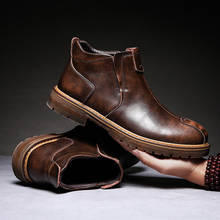 Chelsea Martin Boots Men's Leather Shoes Retro Solid Men Ankle Boots Platfor Fleeces Snow Boots Casual Shoes Men's Formal Shoes 2024 - buy cheap