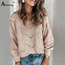 Pulôver sólido camisolas femininas manga longa outono inverno respirar túnica outerwear 2020 casual solto novo feminino tricô pullovers 2024 - compre barato