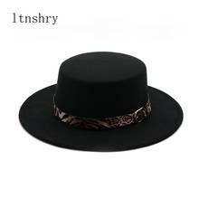 Womens Felt Hat Black Imitation Wool Leopard print belt Winter Men Fedora Hat Classic Vintage Bowler Ladies Wool Felt Hat Autumn 2024 - buy cheap