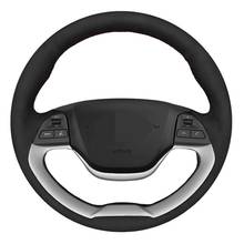 Car Steering Wheel Cover DIY Hand-stitched Black Suede For Kia Morning 2011 2012 2013 2014 2015 2016 Picanto 2012 2013 2014 2015 2024 - buy cheap