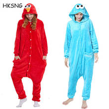 HKSNG Flannel Adult Cookie Monster Onesies Kigurumi Pajamas Cartoon Halloween Party Suit Elmo Cosplay Costume Sleepwear Pyjamas 2024 - buy cheap