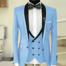 ANNIEBRITNEY Sky Blue Men's Suit for Wedding Prom New Designs Groom Tuxedo Jacket Pants Vest 3 piece Dinner Men Suit Blazer 2019 2024 - buy cheap