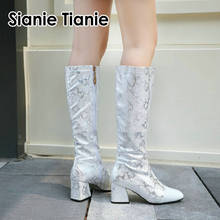 Sianie Tianie 2020 new winter snake skin print woman boots chunky high heels zipper knee-high boots for women plus size 46 47 48 2024 - buy cheap