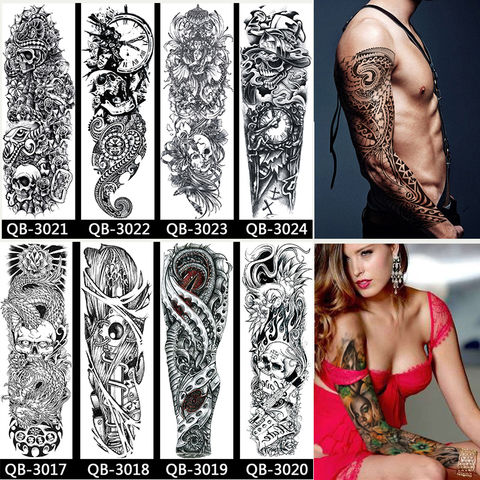Временная татуировка на все руки, водонепроницаемая поддельная татуировка для мужчин и женщин, Большие Черные скелеты 2022 - купить недорого