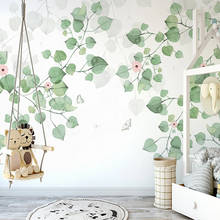 Papel de parede foto personalizada 3d, papel de parede pintado à mão, plantas, folhas, flor, videira, pintura mural, sala de estar, quarto das crianças, decoração 2024 - compre barato