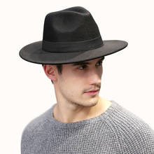 Chapéu largo e simples de brim largo, chapéu panamá de cor sólida de feltro estilo mistura de lã artificial para mulheres e homens 2024 - compre barato