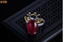 100%925 Silver Red Corundum Deer Head Female Ring 2024 - buy cheap