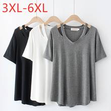 New 2021 Ladies Summer Plus Size Tops For Women Large Short Sleeve Loose Modal Elastic Gray White V-neck T-shirt 3XL 4XL 5XL 6XL 2024 - buy cheap