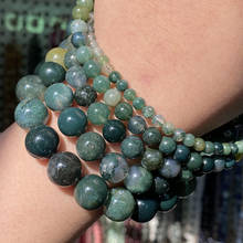 Musgo natural ágata contas de pedra redonda solta espaçador contas para fazer jóias diy pulseira colar acessórios 4 6 8 10 12mm 15” 2024 - compre barato